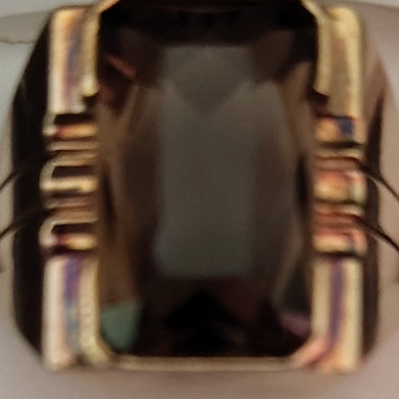 18k Gold Smokey Quartz Mens Ring Size 9..10. - Picture 4 of 6